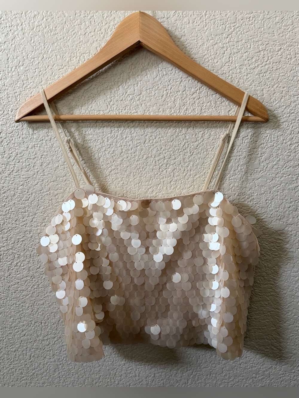 Anthropologie Women's Size Large Champagne Sequin Paillette Crop Tank Party Top